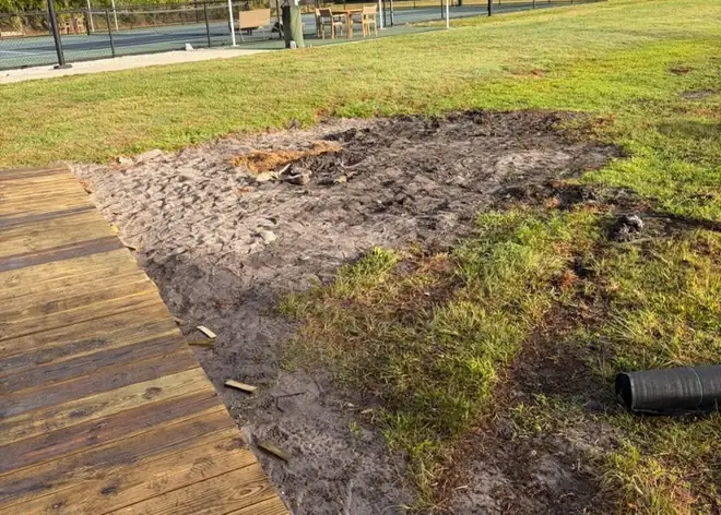 Torn-up ground before sod